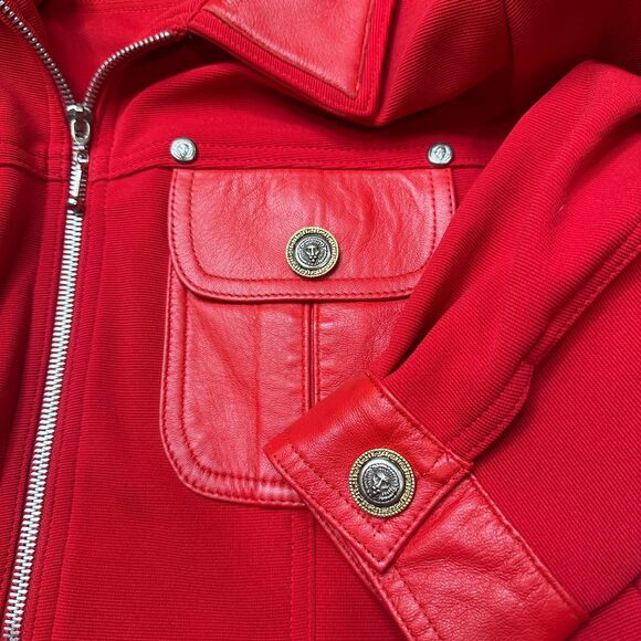VTG Cache Red Jacket Leather Accents Womens S Rich Grandma Glam Maximalist NWT - Picture 6 of 8